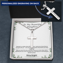Shine Bright - Personalized Cross Necklace with Ball Chain for Daughter