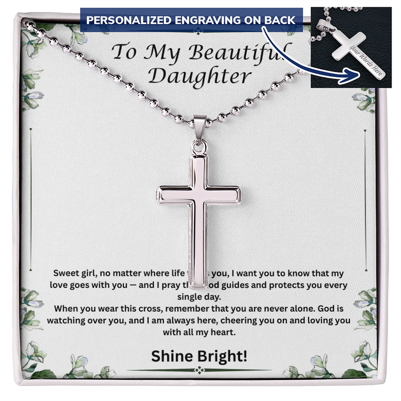 Shine Bright - Personalized Cross Necklace with Ball Chain for Daughter