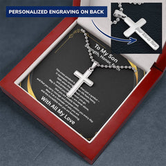 Strength, Honor, Faith - Personalized Cross Necklace with Ball Chain for Son
