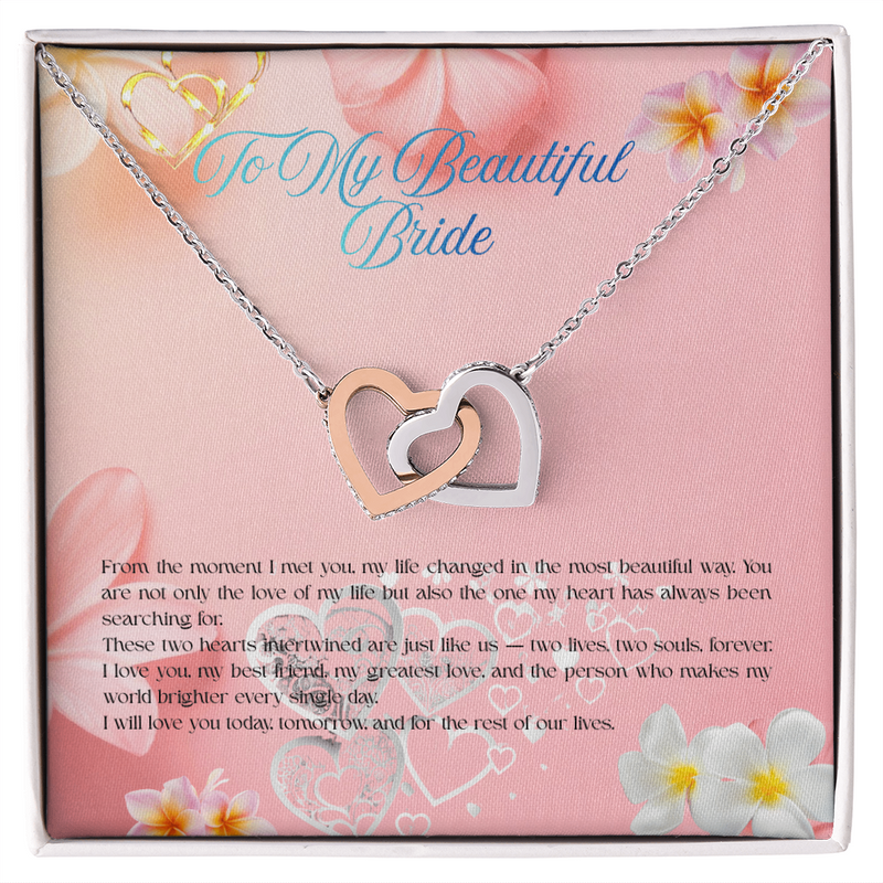 My Heart Is Yours Forever - Interlocking Hearts necklace (To My Beautiful Bride, Wife)