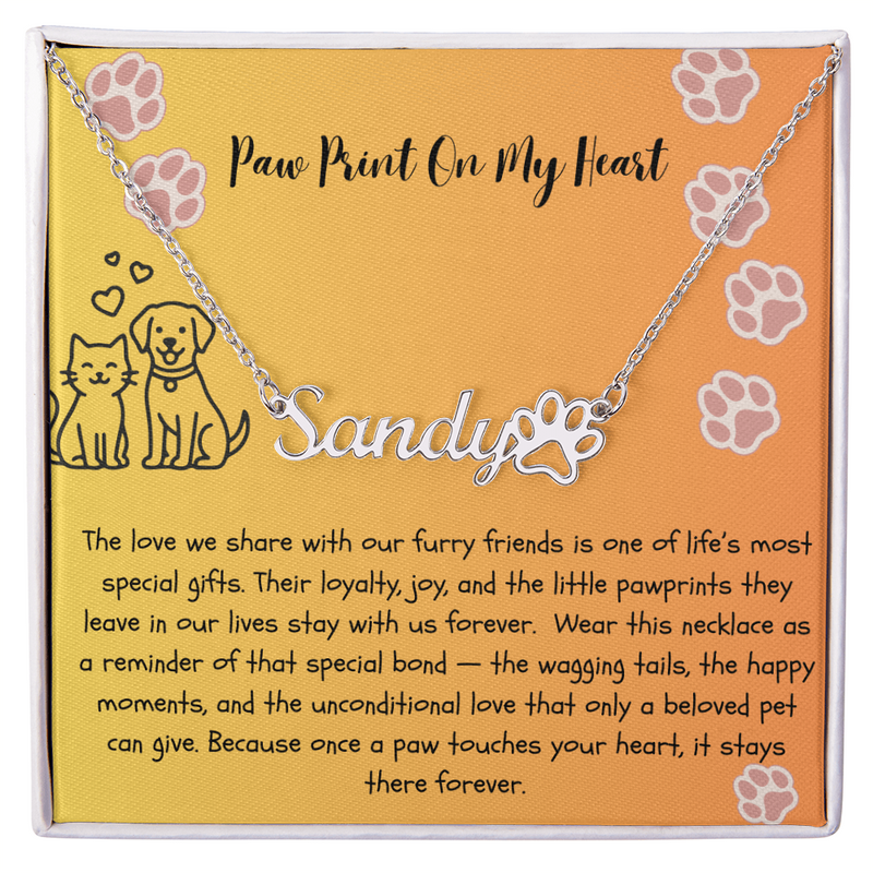 Paw Prints On My Heart - Paw Print Name Necklace