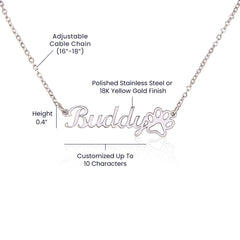 Paw Prints On My Heart - Paw Print Name Necklace