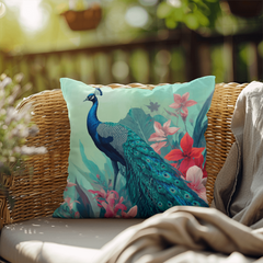 Peacock Elegance - indoor/Outdoor Pillow