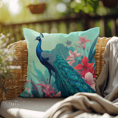 Peacock Elegance - indoor/Outdoor Pillow