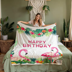Flamingle & Celebrate™ – Happy Birthday Flamingo Coral Fleece Blanket