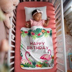 Flamingle & Celebrate™ – Happy Birthday Flamingo Sherpa Fleece Blanket