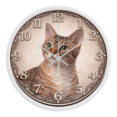 Emerald Gaze Devon Rex  - Wood Frame 10" Clock