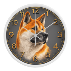 Friendly Akita - Wood Frame 10" Clock