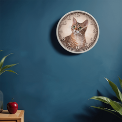 Emerald Gaze Devon Rex  - Wood Frame 10" Clock