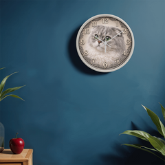Emerald Whisper Scottish Fold  - Wood Frame 10" Clock