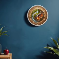 Harmonious Earthy Yin & Yang  - Wood Frame 10" Clock