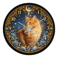 Midnight Royal Maine Coon  - Wood Frame 10" Clock