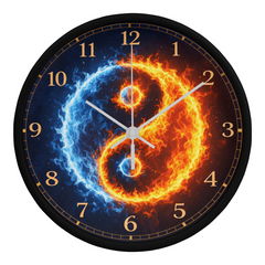 Flaming Yin & Yang  - Wood Frame 10" Clock