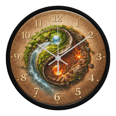 Harmonious Earthy Yin & Yang  - Wood Frame 10" Clock
