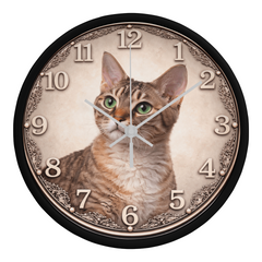 Emerald Gaze Devon Rex  - Wood Frame 10" Clock