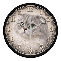 Emerald Whisper Scottish Fold  - Wood Frame 10" Clock