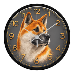Friendly Akita - Wood Frame 10" Clock