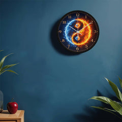 Flaming Yin & Yang  - Wood Frame 10" Clock