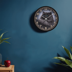 Midnight Majesty Doll Face Persian - Wood Frame 10" Clock