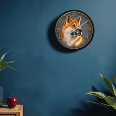 Friendly Akita - Wood Frame 10" Clock