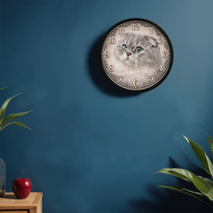 Emerald Whisper Scottish Fold  - Wood Frame 10" Clock