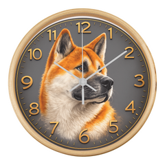 Friendly Akita - Wood Frame 10" Clock