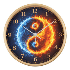 Flaming Yin & Yang  - Wood Frame 10" Clock