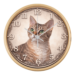 Emerald Gaze Devon Rex  - Wood Frame 10" Clock