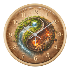 Harmonious Earthy Yin & Yang  - Wood Frame 10" Clock