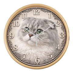 Emerald Whisper Scottish Fold  - Wood Frame 10" Clock