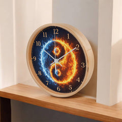 Flaming Yin & Yang  - Wood Frame 10" Clock