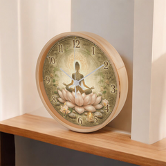 Tranquil Lotus Meditation - Wood Frame 10" Clock