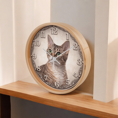 Emerald Gaze Devon Rex  - Wood Frame 10" Clock