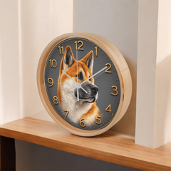 Friendly Akita - Wood Frame 10" Clock