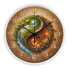 Harmonious Earthy Yin & Yang  - Wood Frame 10" Clock