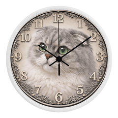 Emerald Whisper Scottish Fold  - Wood Frame 10" Clock