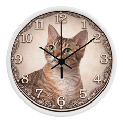 Emerald Gaze Devon Rex  - Wood Frame 10" Clock