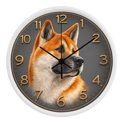 Friendly Akita - Wood Frame 10" Clock