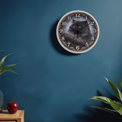 Midnight Majesty Doll Face Persian - Wood Frame 10" Clock
