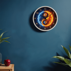 Flaming Yin & Yang  - Wood Frame 10" Clock