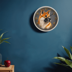 Friendly Akita - Wood Frame 10" Clock