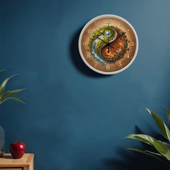 Harmonious Earthy Yin & Yang  - Wood Frame 10" Clock