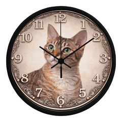 Emerald Gaze Devon Rex  - Wood Frame 10" Clock