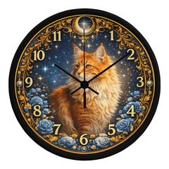 Midnight Royal Maine Coon  - Wood Frame 10" Clock