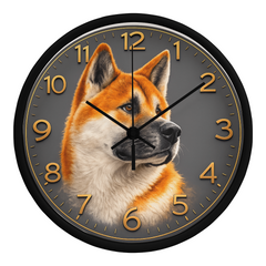 Friendly Akita - Wood Frame 10" Clock