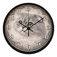 Emerald Whisper Scottish Fold  - Wood Frame 10" Clock