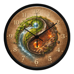 Harmonious Earthy Yin & Yang  - Wood Frame 10" Clock