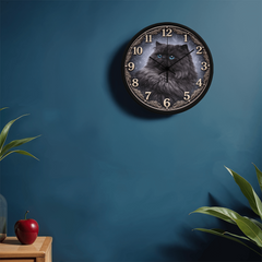 Midnight Majesty Doll Face Persian - Wood Frame 10" Clock