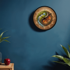 Harmonious Earthy Yin & Yang  - Wood Frame 10" Clock