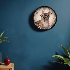 Emerald Gaze Devon Rex  - Wood Frame 10" Clock